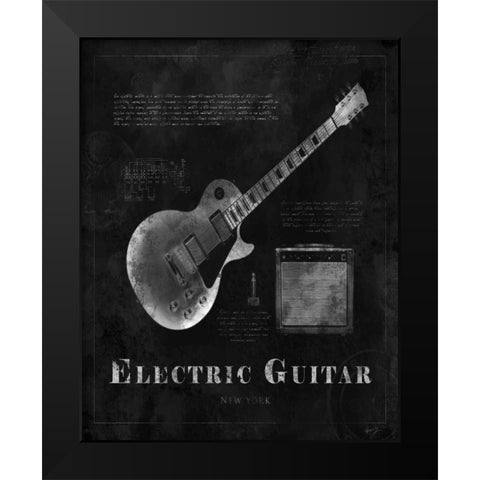 BLACK PRINT ELECTRIC GUITAR Black Modern Wood Framed Art Print by Yang, Eric