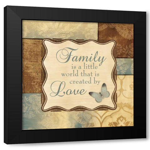 FAMILY IS A LITTLE WORLD Black Modern Wood Framed Art Print with Double Matting by Ballantyne, Piper