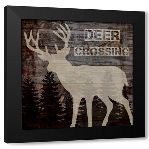 DEER CROSSING Black Modern Wood Framed Art Print by Ballantyne, Piper