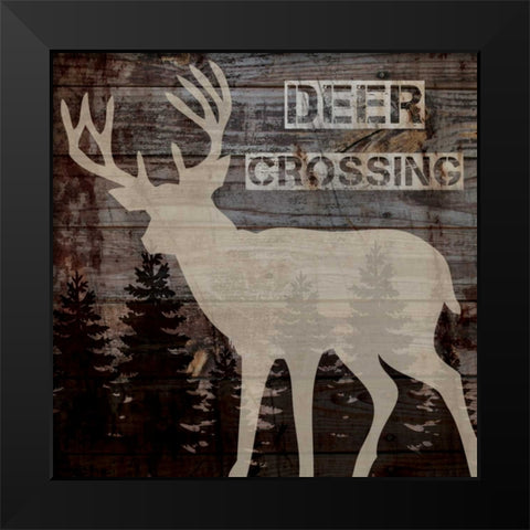 DEER CROSSING Black Modern Wood Framed Art Print by Ballantyne, Piper