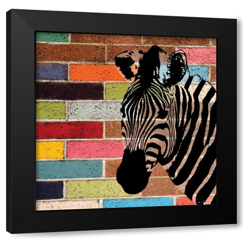 BRICK WALL ZEBRA Black Modern Wood Framed Art Print with Double Matting by Ballantyne, Piper