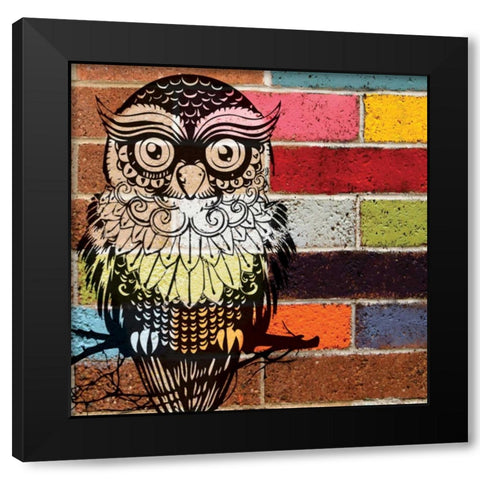 BRICK WALL OWL Black Modern Wood Framed Art Print by Ballantyne, Piper