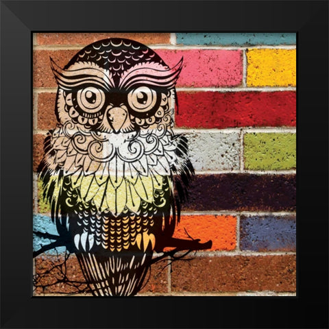 BRICK WALL OWL Black Modern Wood Framed Art Print by Ballantyne, Piper