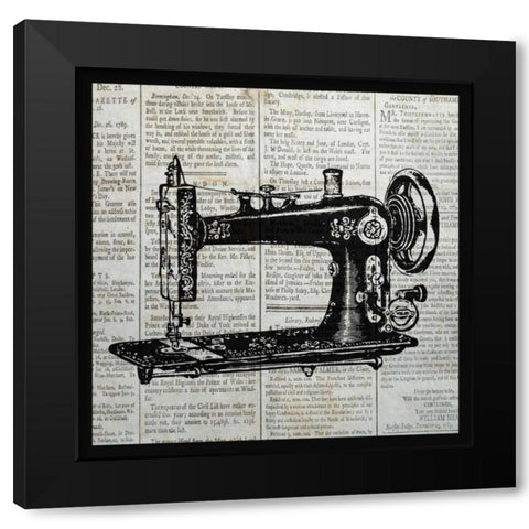 VINTAGE SEWING MACHINE Black Modern Wood Framed Art Print with Double Matting by Ballantyne, Piper