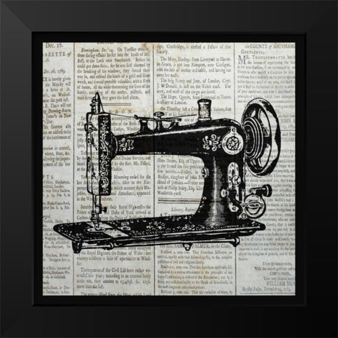 VINTAGE SEWING MACHINE Black Modern Wood Framed Art Print by Ballantyne, Piper