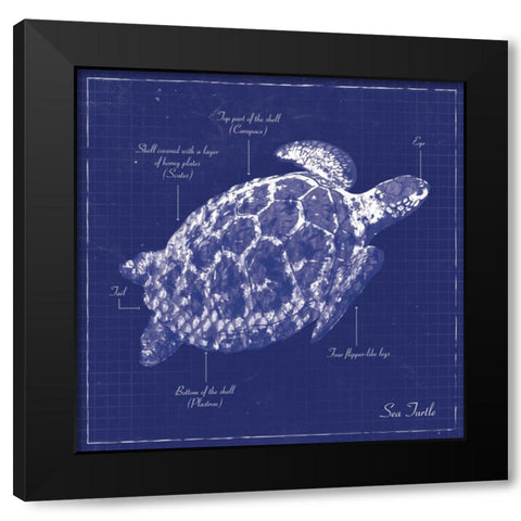 BLUEPRINT SEA TURTLE Black Modern Wood Framed Art Print by Ballantyne, Piper