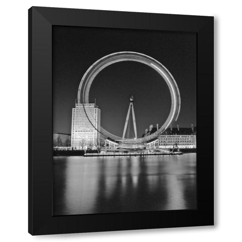 London Eye Millennium Wheel Night Black Modern Wood Framed Art Print by Frank, Assaf