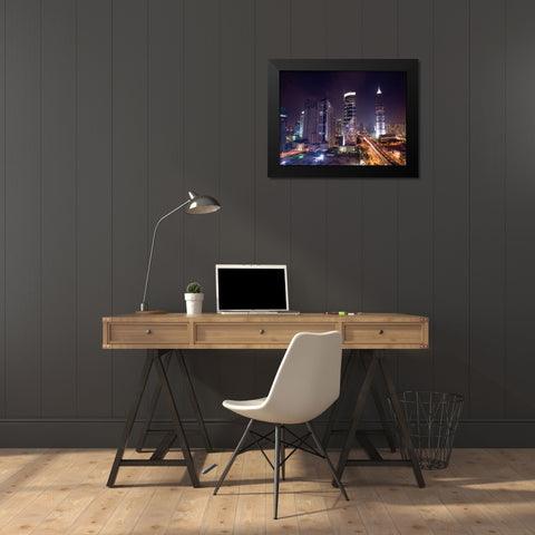 elevated view of skyscrapers at night, Shanghai Black Modern Wood Framed Art Print by Frank, Assaf