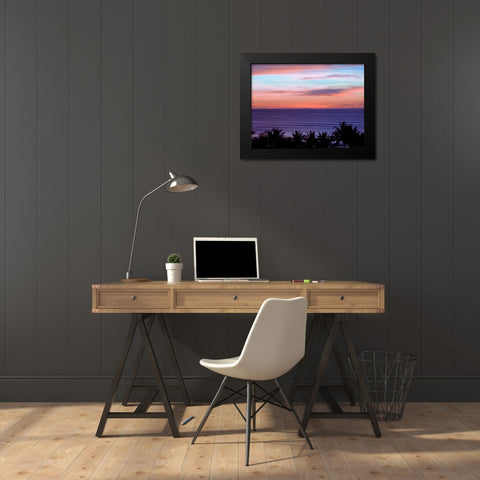 Sea by palm tree at dusk, elevated view Black Modern Wood Framed Art Print by Frank, Assaf