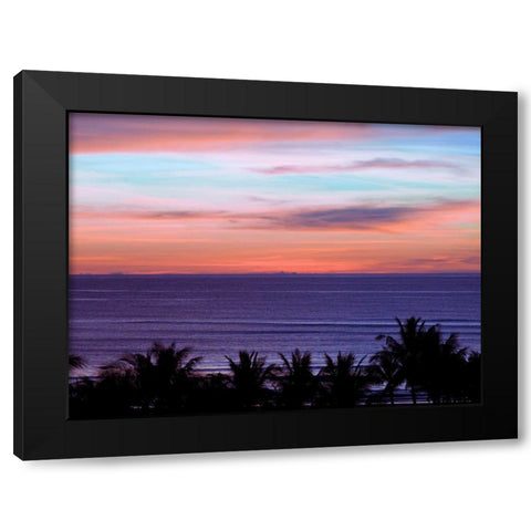 Sea by palm tree at dusk, elevated view Black Modern Wood Framed Art Print by Frank, Assaf