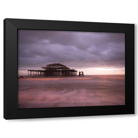 Brighton Pier at dusk Black Modern Wood Framed Art Print by Frank, Assaf