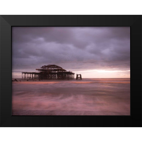 Brighton Pier at dusk Black Modern Wood Framed Art Print by Frank, Assaf