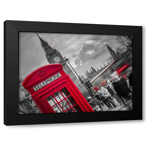 London Houses of Parliment telephone box and stormy clouds Black Modern Wood Framed Art Print with Double Matting by Frank, Assaf