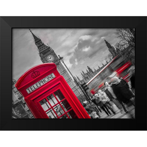 London Houses of Parliment telephone box and stormy clouds Black Modern Wood Framed Art Print by Frank, Assaf