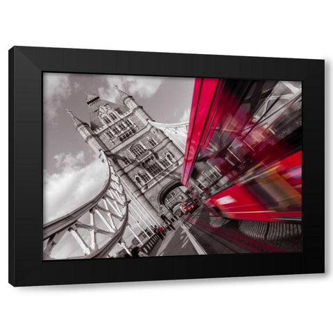 England, London, Double-Decker bus on tower bridge Black Modern Wood Framed Art Print with Double Matting by Frank, Assaf