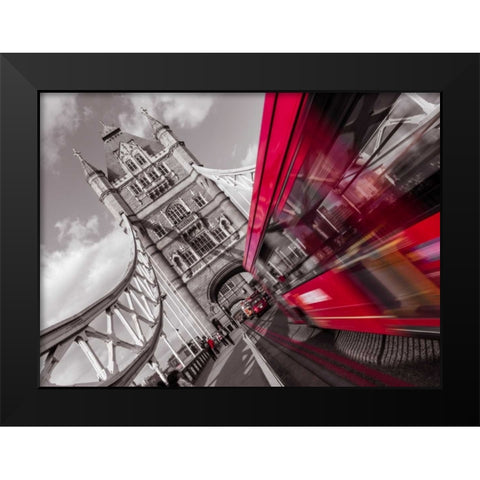 England, London, Double-Decker bus on tower bridge Black Modern Wood Framed Art Print by Frank, Assaf