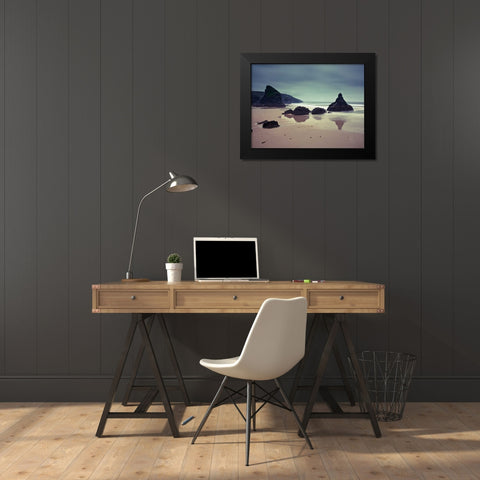 Bedruthan Steps beach Cornwall Black Modern Wood Framed Art Print by Frank, Assaf