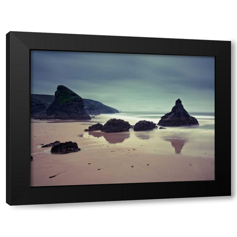 Bedruthan Steps beach Cornwall Black Modern Wood Framed Art Print by Frank, Assaf