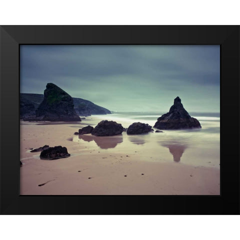 Bedruthan Steps beach Cornwall Black Modern Wood Framed Art Print by Frank, Assaf
