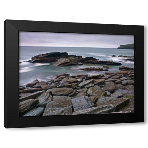 Trebarwith Strand Black Modern Wood Framed Art Print by Frank, Assaf