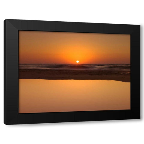 Suntset reflection in water, Palmachim Beach, Israel Black Modern Wood Framed Art Print by Frank, Assaf