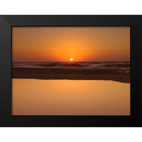 Suntset reflection in water, Palmachim Beach, Israel Black Modern Wood Framed Art Print by Frank, Assaf
