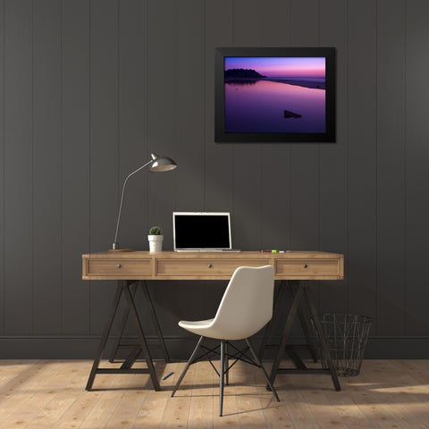 Suntset reflection in water, Palmachim Beach, Israel Black Modern Wood Framed Art Print by Frank, Assaf