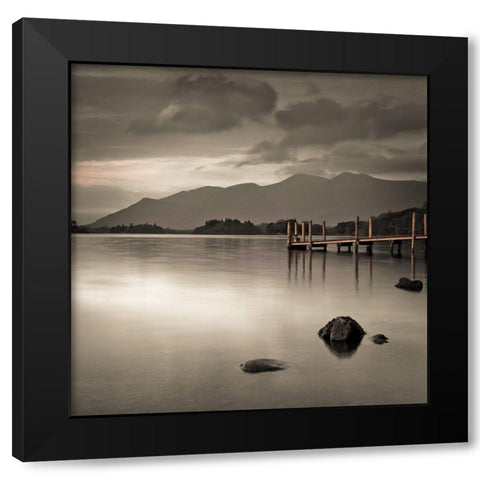 Pier on still lake Black Modern Wood Framed Art Print by Frank, Assaf