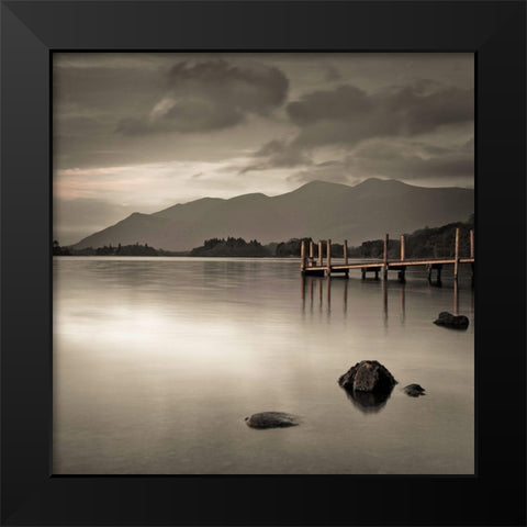 Pier on still lake Black Modern Wood Framed Art Print by Frank, Assaf