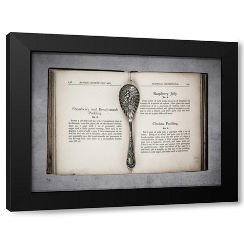 Old cookery book open with an old jam spoon Black Modern Wood Framed Art Print by Frank, Assaf