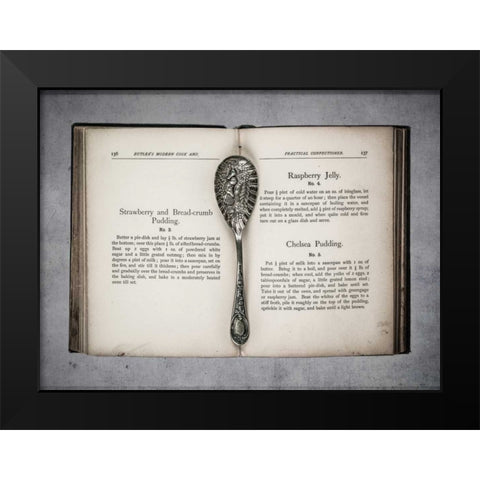 Old cookery book open with an old jam spoon Black Modern Wood Framed Art Print by Frank, Assaf