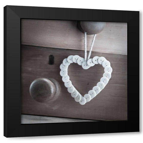 heart made of buttons hunging on a handle Black Modern Wood Framed Art Print by Frank, Assaf