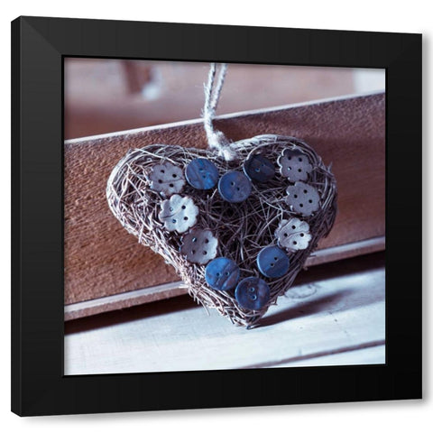 Heart made of straw with buttons Black Modern Wood Framed Art Print by Frank, Assaf
