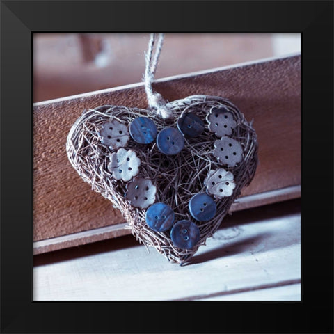 Heart made of straw with buttons Black Modern Wood Framed Art Print by Frank, Assaf