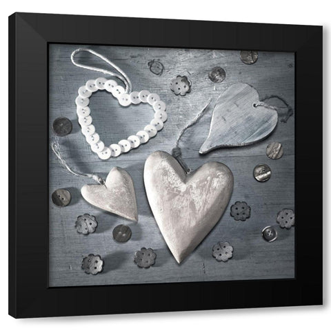 Assorted wooden hearts and buttons Black Modern Wood Framed Art Print by Frank, Assaf
