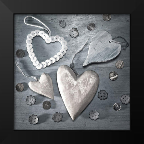 Assorted wooden hearts and buttons Black Modern Wood Framed Art Print by Frank, Assaf