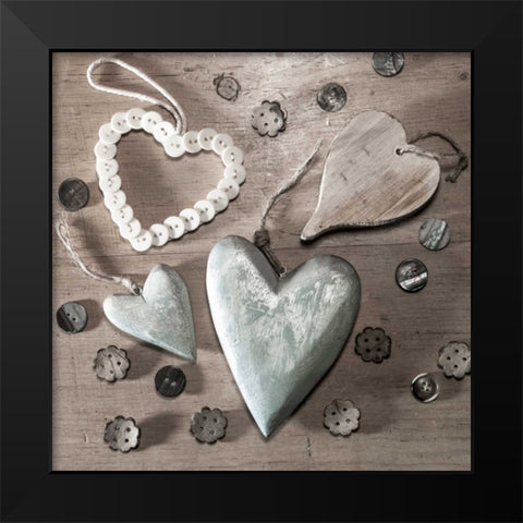 Assorted wooden hearts and buttons Black Modern Wood Framed Art Print by Frank, Assaf