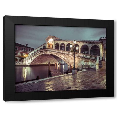 Rialto Bridge at night, Venice, Italy, FTBR-1890 Black Modern Wood Framed Art Print by Frank, Assaf