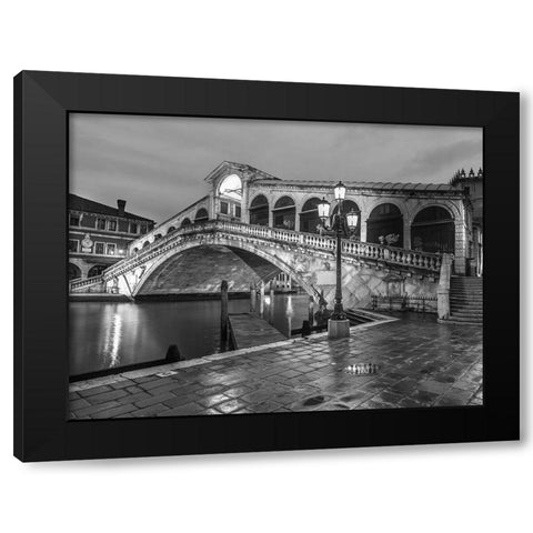 Rialto Bridge at night, Venice, Italy, FTBR-1892 Black Modern Wood Framed Art Print by Frank, Assaf