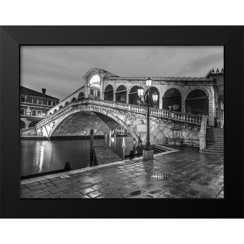 Rialto Bridge at night, Venice, Italy, FTBR-1892 Black Modern Wood Framed Art Print by Frank, Assaf