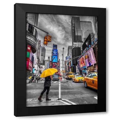 Man with yellow umbrella at Times square, New York Black Modern Wood Framed Art Print with Double Matting by Frank, Assaf