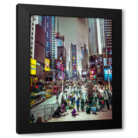 Commuters on busy Broadway in Ney York City near Times Square Black Modern Wood Framed Art Print with Double Matting by Frank, Assaf