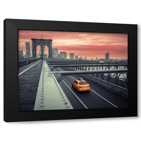 Cab on brooklyn bridge, Manhattan, New York Black Modern Wood Framed Art Print with Double Matting by Frank, Assaf