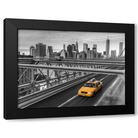 Taxi on Brooklyn Bridge, New York Black Modern Wood Framed Art Print with Double Matting by Frank, Assaf
