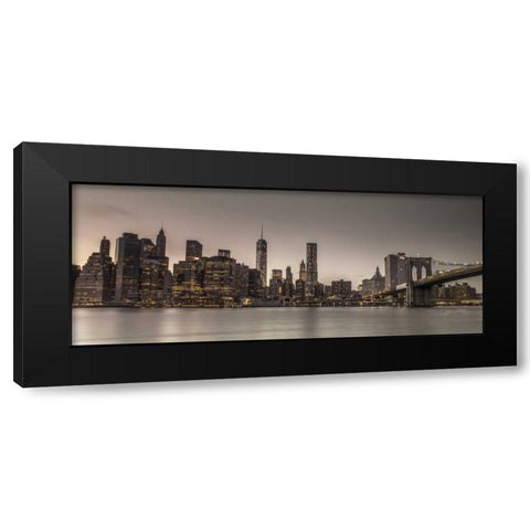 Evening shot of Lower Manhattan skyline, New York Black Modern Wood Framed Art Print with Double Matting by Frank, Assaf