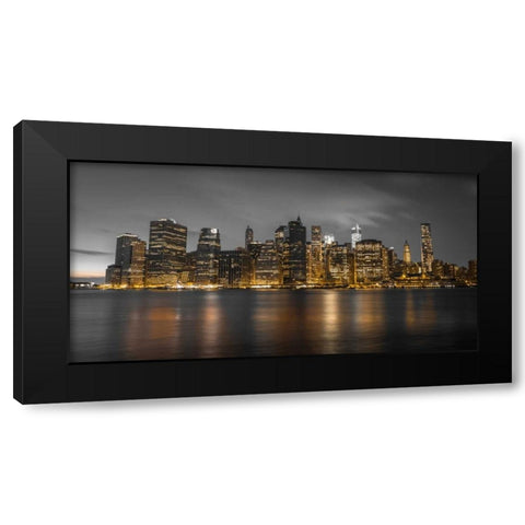 Evening shot of Lower Manhattan skyline, New York Black Modern Wood Framed Art Print with Double Matting by Frank, Assaf