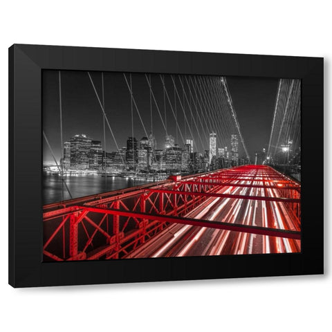 Brooklyn Bridge in evening, New York Black Modern Wood Framed Art Print with Double Matting by Frank, Assaf