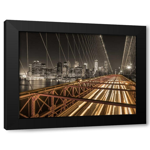 Brooklyn Bridge in evening, New York Black Modern Wood Framed Art Print with Double Matting by Frank, Assaf