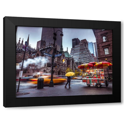 Tourist with umbrella on streets of Lower Manhattan, New York Black Modern Wood Framed Art Print with Double Matting by Frank, Assaf