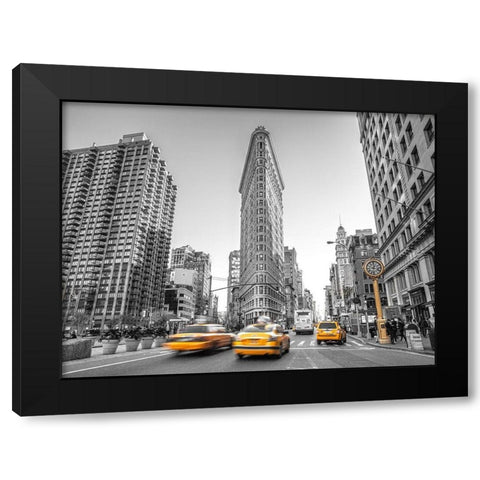 Yellow Taxis- Flatiron Building-Manhattan-New York Black Modern Wood Framed Art Print with Double Matting by Frank, Assaf